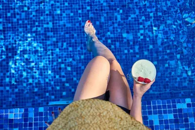 Solar rings floating on a pool surface absorbing sunlight