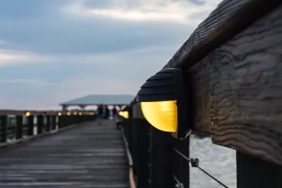Solar nautical-style lights on a coastal porch