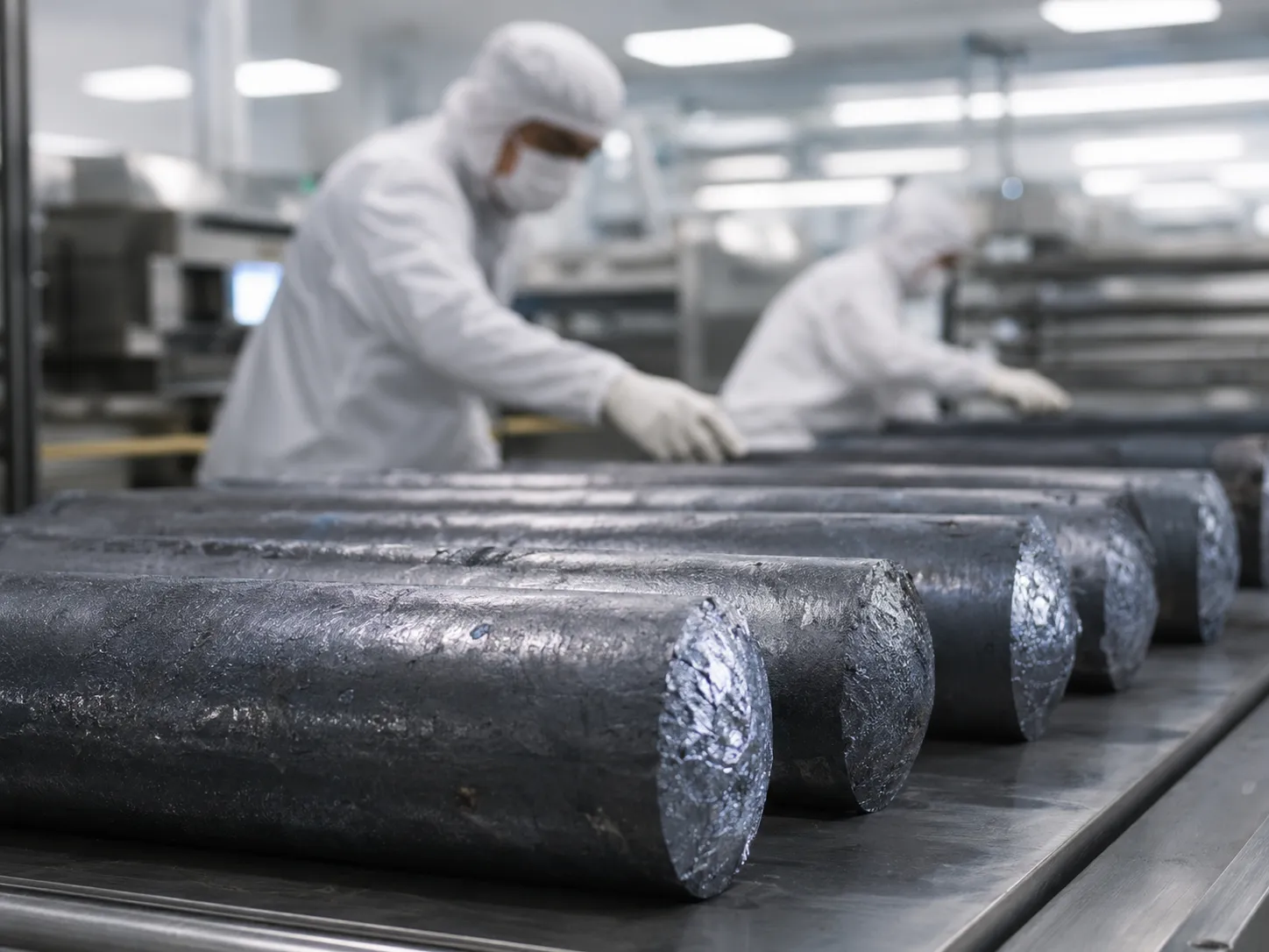 Polysilicon ingots being processed at a vertically integrated solar manufacturing plant